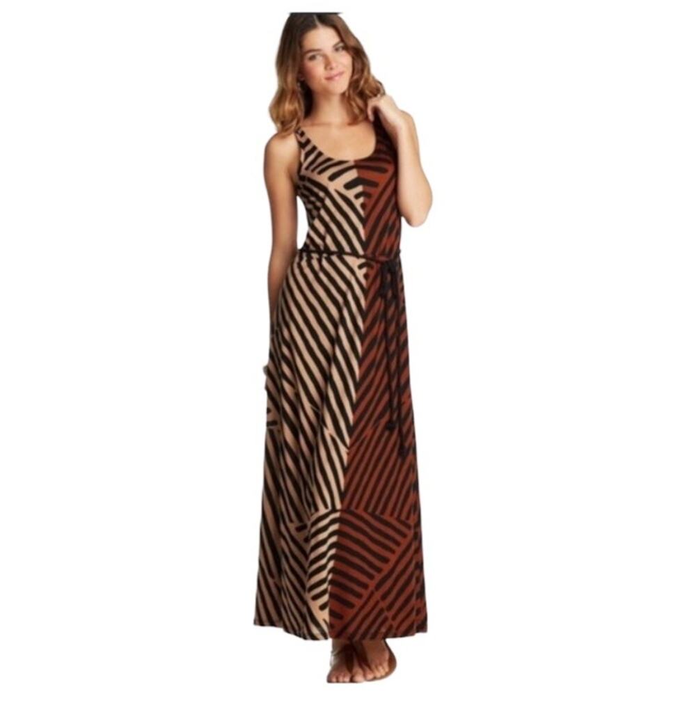 Ann Taylor Loft Womens Multicolor Printed Racerback Maxi Dress Tie Belt | Size S